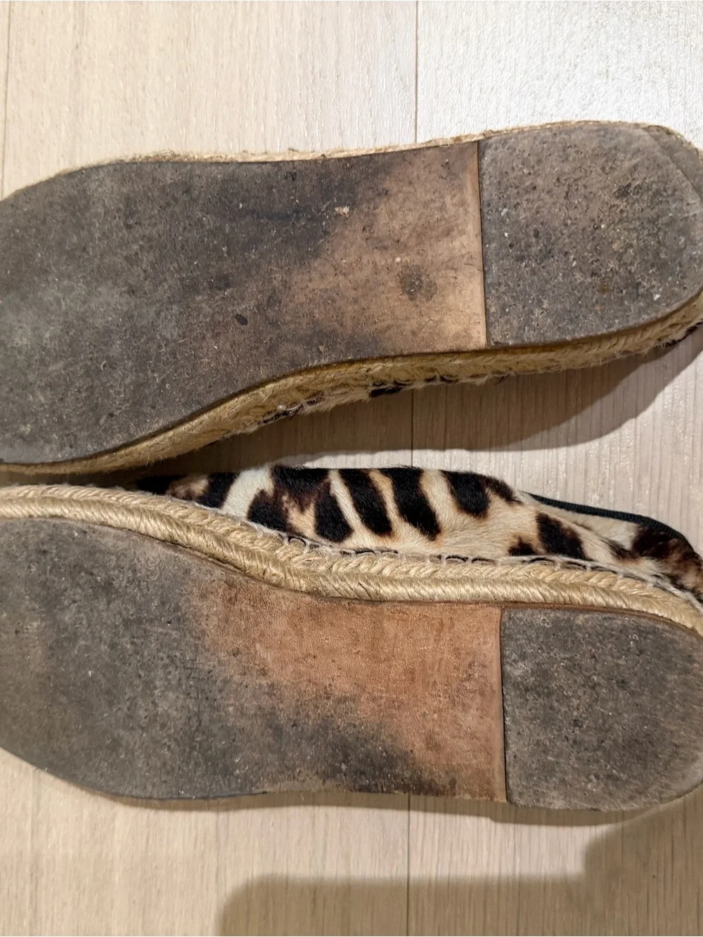Authentic Celine Leopard Print Slip-On Espadrille Flats - Neutral Beige/Black